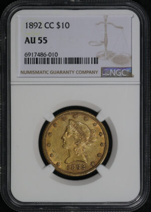 Obverse of this 1892-CC Liberty Head $10 NGC AU-55