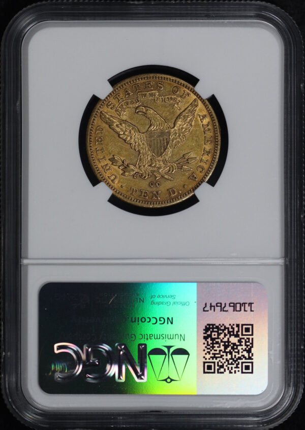 Reverse of this 1892-CC Liberty Head $10 NGC AU-55