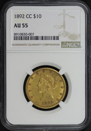 Obverse of this 1892-CC Liberty Head $10 NGC AU-55