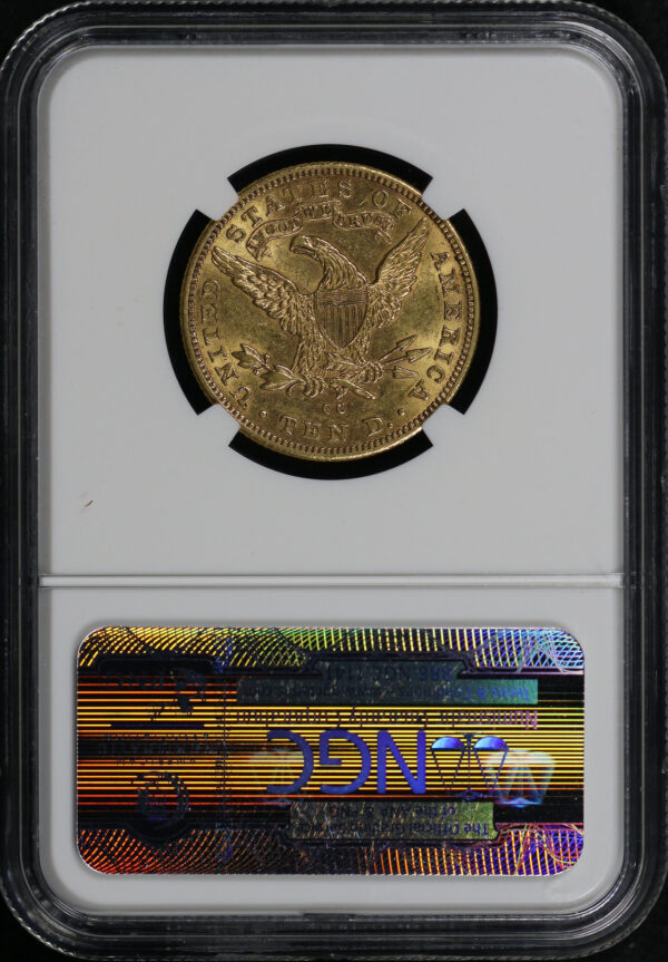 Reverse of this 1892-CC Liberty Head $10 NGC AU-58 CAC