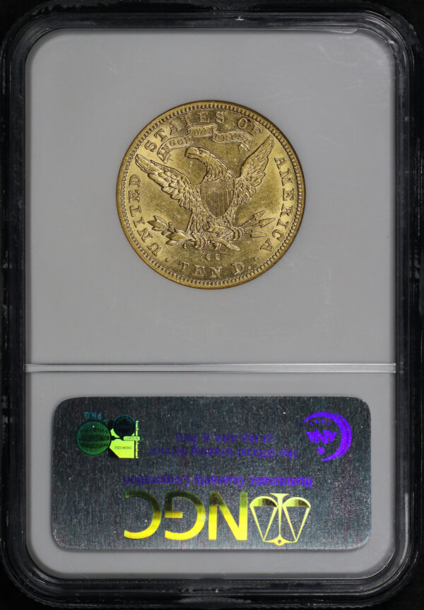 Reverse of this 1892-CC Liberty Head $10 NGC AU-58