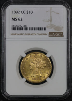 Obverse of this 1892-CC Liberty Head $10 NGC MS-62