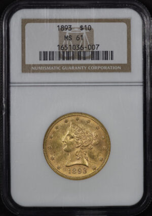 Obverse of this 1893 Liberty Head $10 NGC MS-61