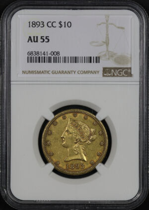 Obverse of this 1893-CC Liberty Head $10 NGC AU-55