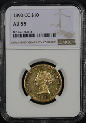 Obverse of this 1893-CC Liberty Head $10 NGC AU-58