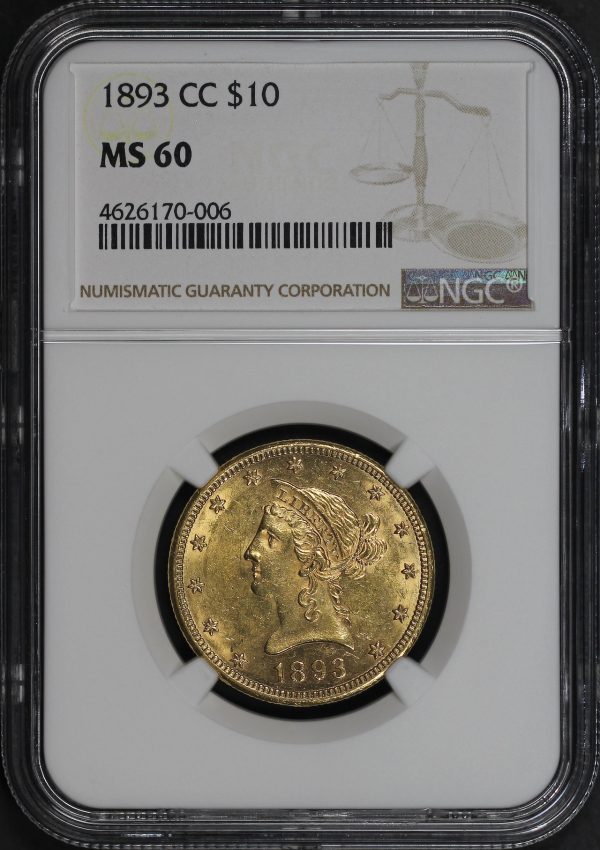 Obverse of this 1893-CC Liberty Head $10 NGC MS-60
