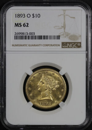 Obverse of this 1893-O Liberty Head $10 NGC MS-62