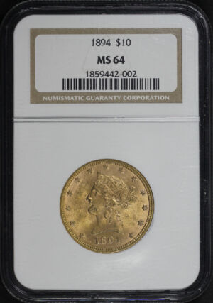 Obverse of this 1894 Liberty Head $10 NGC MS-64