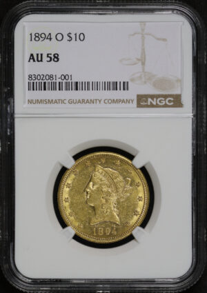 Obverse of this 1894-O Liberty Head $10 NGC AU-58