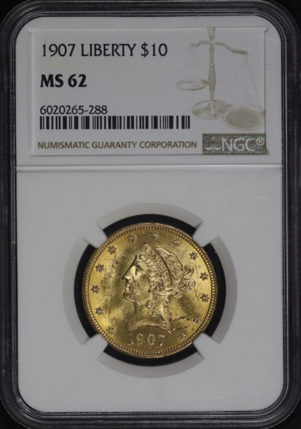 Obverse of this 1907 Liberty Head $10 NGC MS-62