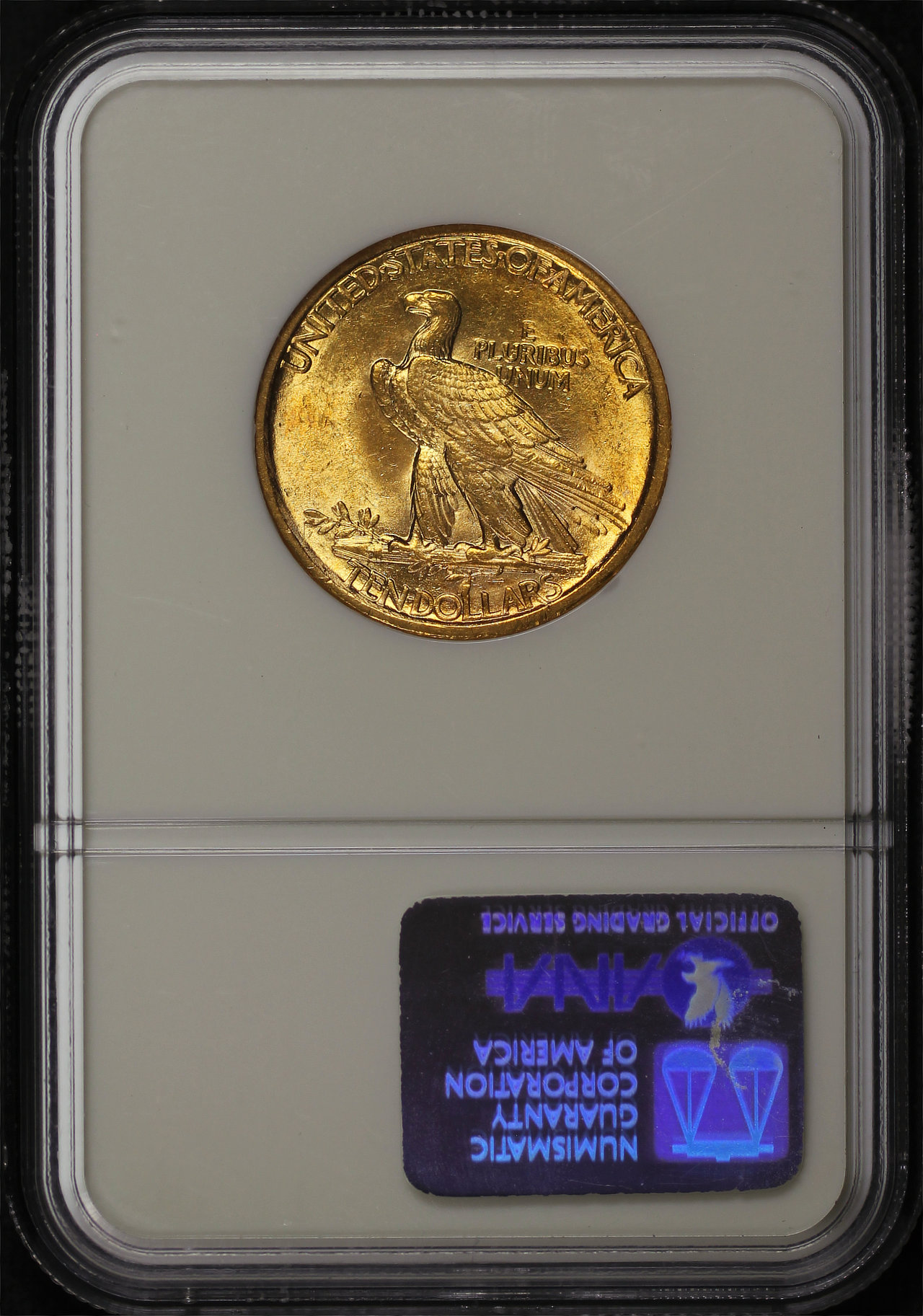 Reverse of this 1907 Indian $10 No Motto NGC MS-62