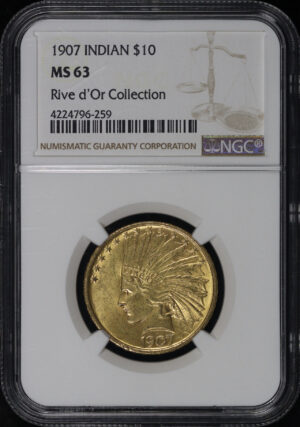 Obverse of this 1907 Indian $10 NGC MS-63 Rive d’Or Collection