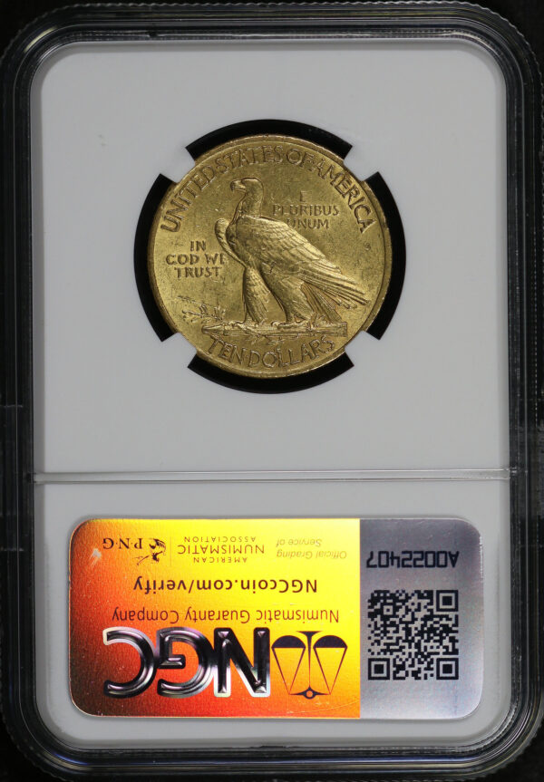 Reverse of this 1908 Indian $10 Motto NGC AU-55