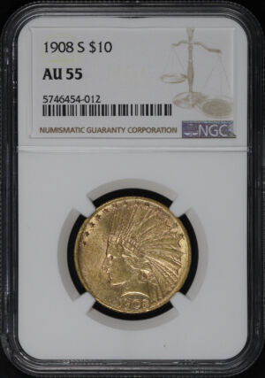 Obverse of this 1908-S Indian $10 NGC AU-55