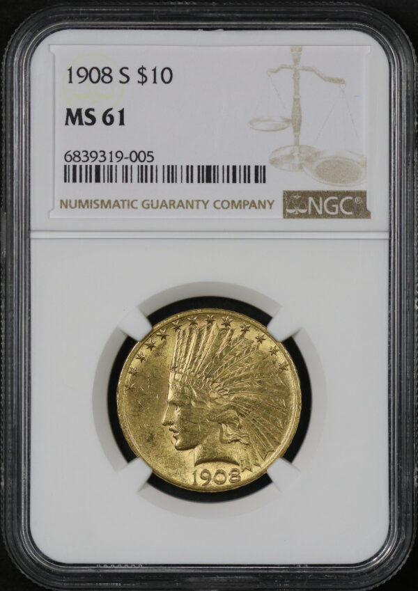 Obverse of this 1908-S Indian $10 NGC MS-61