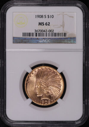 Obverse of this 1908-S Indian $10 NGC MS-62