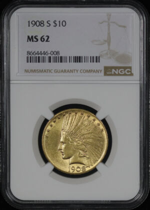 Obverse of this 1908-S Indian $10 NGC MS-62