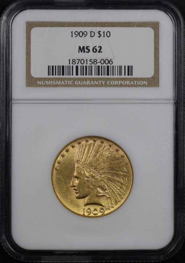 Obverse of this 1909-D Indian $10 Motto NGC MS-62