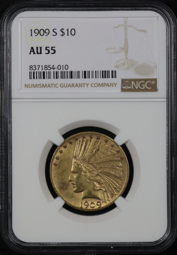 Obverse of this 1909-S Indian $10 Motto NGC AU-55