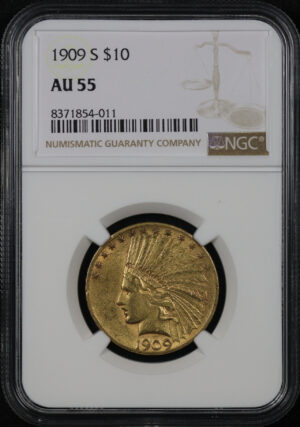 Obverse of this 1909-S Indian $10 Motto NGC AU-55
