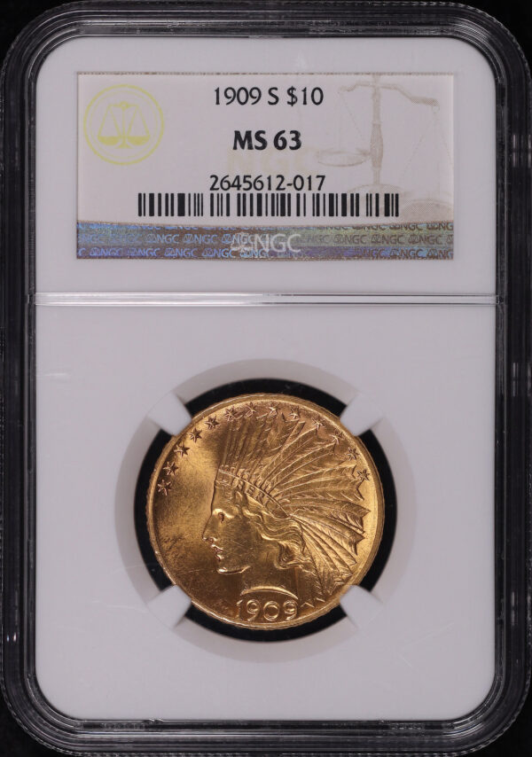 Obverse of this 1909-S Indian $10 Motto NGC MS-63