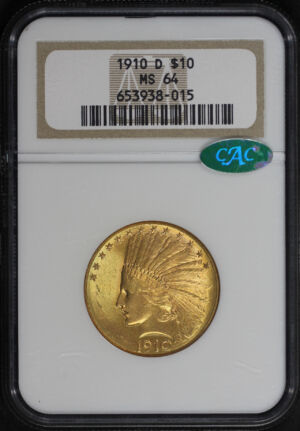 Obverse of this 1910-D Indian $10 Motto NGC MS-64 CAC
