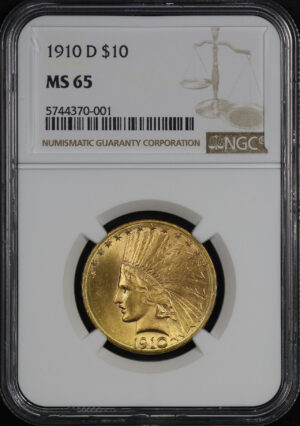 Obverse of this 1910-D Indian $10 Motto NGC MS-65