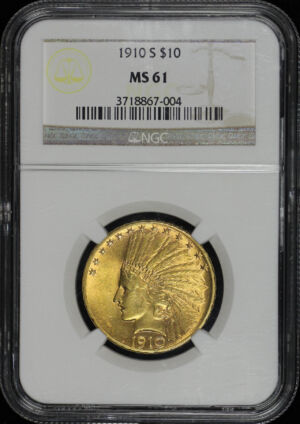 Obverse of this 1910-S Indian $10 Motto NGC MS-61