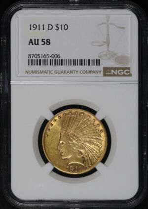 Obverse of this 1911-D Indian $10 Motto NGC AU-58