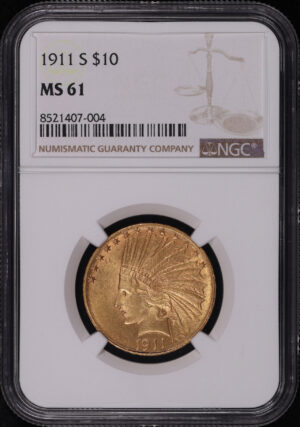 Obverse of this 1911-S Indian $10 Motto NGC MS-61
