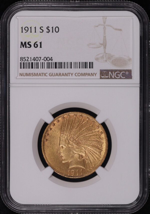 Obverse of this 1911-S Indian $10 Motto NGC MS-61