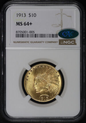 Obverse of this 1913 Indian $10 Motto NGC MS-64+ CAC