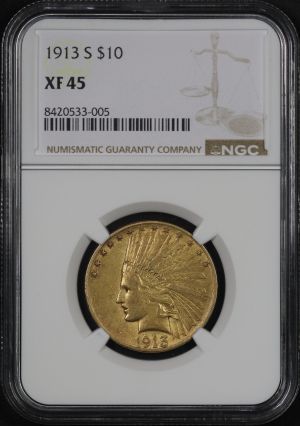 Obverse of this 1913-S Indian $10 Motto NGC XF-45