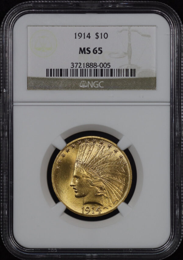 Obverse of this 1914 Indian $10 Motto NGC MS-65