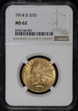Obverse of this 1914-D Indian $10 Motto NGC MS-62