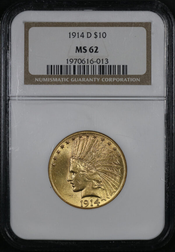 Obverse of this 1914-D Indian $10 Motto NGC MS-62