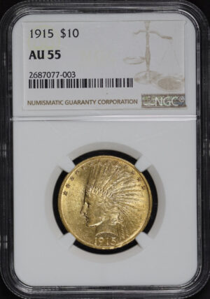 Obverse of this 1915 Indian $10 Motto NGC AU-55