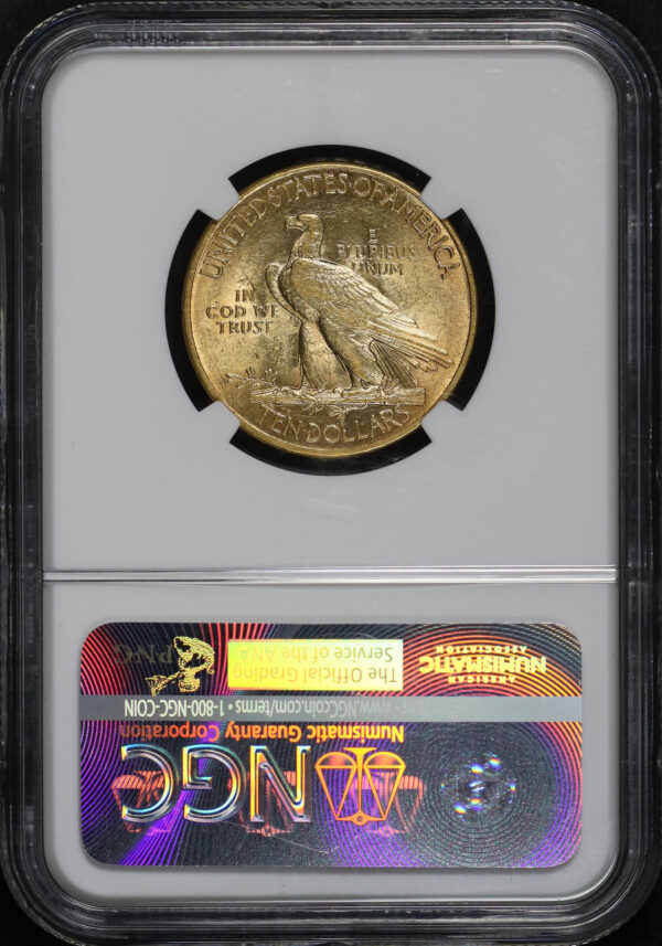 Reverse of this 1915 Indian $10 Motto NGC AU-55