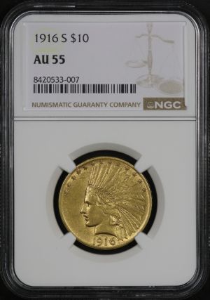 Obverse of this 1916-S Indian $10 Motto NGC AU-55