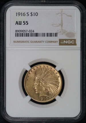 Obverse of this 1916-S Indian $10 Motto NGC AU-55
