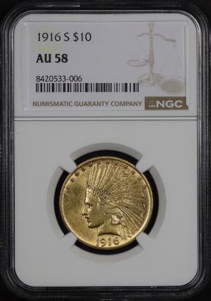 Obverse of this 1916-S Indian $10 Motto NGC AU-58