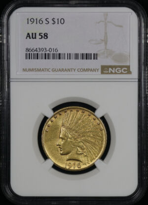 Obverse of this 1916-S Indian $10 Motto NGC AU-58