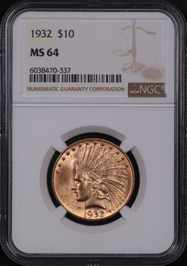 Obverse of this 1932 Indian $10 Motto NGC MS-64