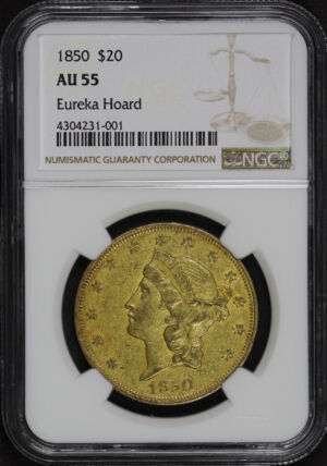 Obverse of this 1850 Liberty Head $20 Type 1 NGC AU-55 Eureka Hoard