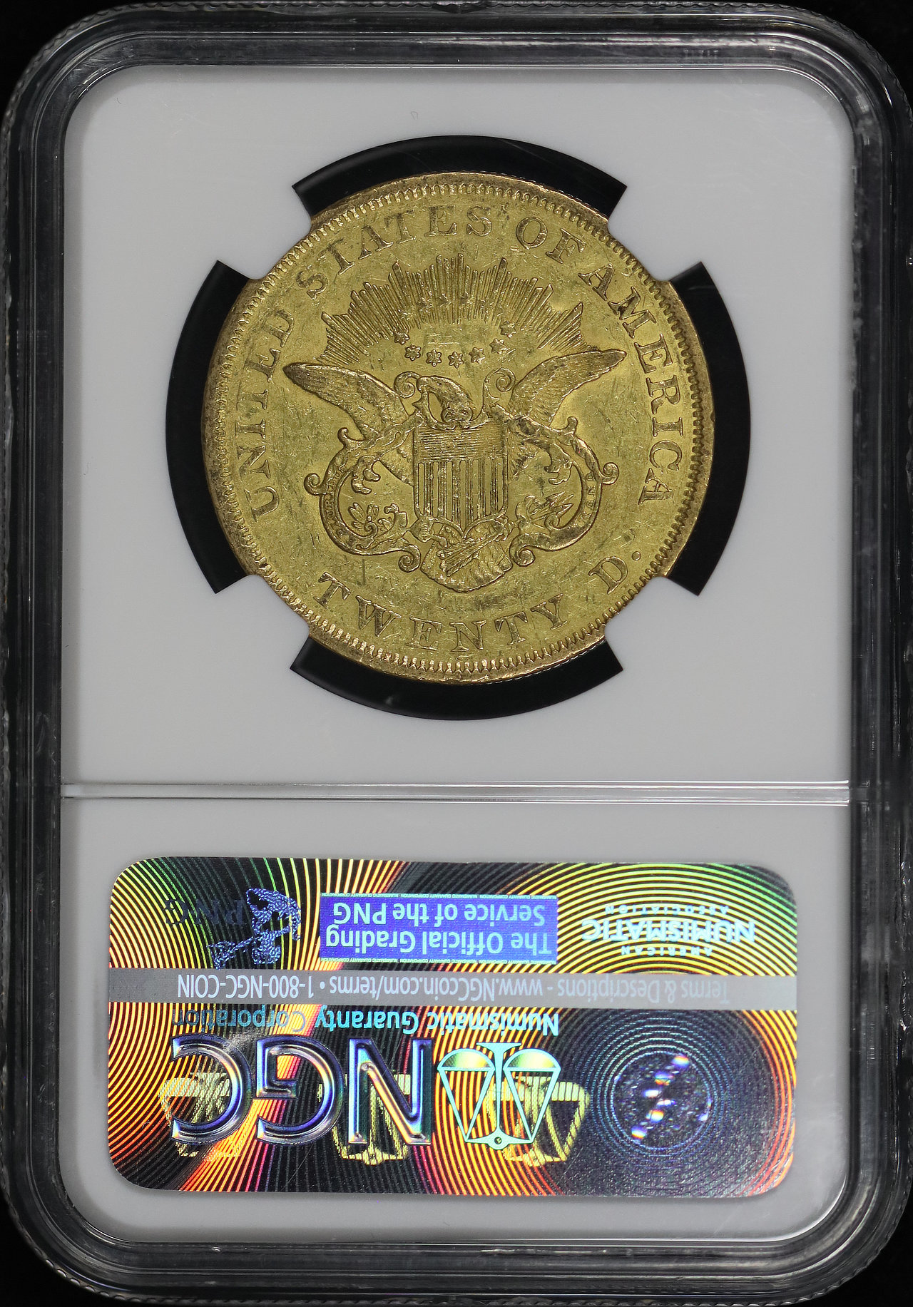 Reverse of this 1850 Liberty Head $20 Type 1 NGC AU-55 Eureka Hoard
