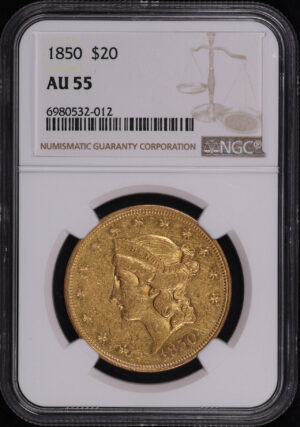 Obverse of this 1850 Liberty Head $20 Type 1 NGC AU-55