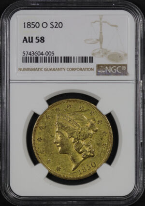 Obverse of this 1850-O Liberty Head $20 Type 1 NGC AU-58