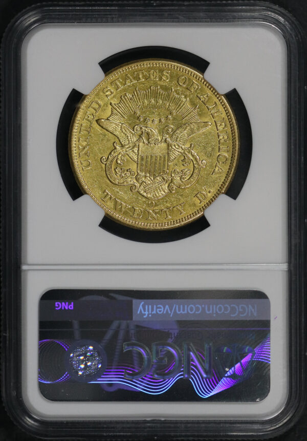 Reverse of this 1851-O Liberty Head $20 Type 1 NGC AU-58