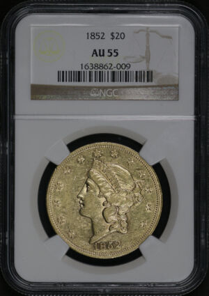Obverse of this 1852 Liberty Head $20 Type 1 NGC AU-55