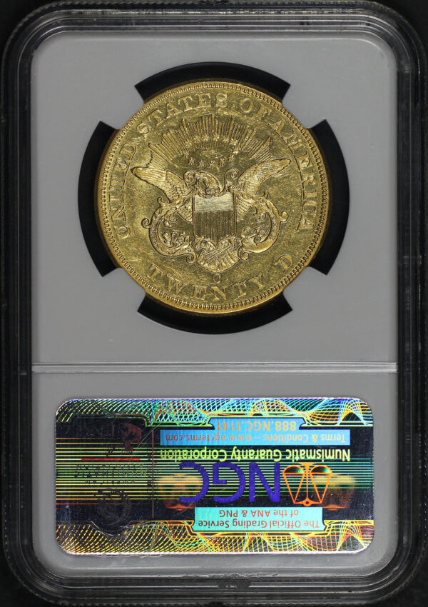 Reverse of this 1852-O Liberty Head $20 Type 1 NGC AU-55 CAC
